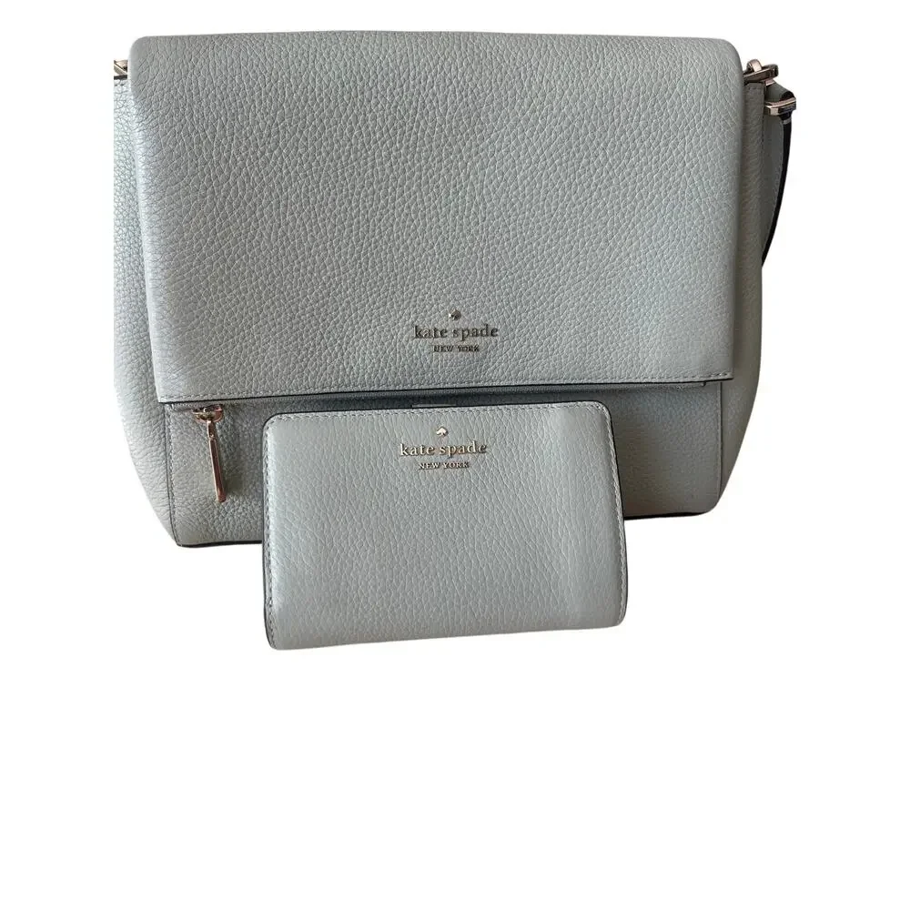 Kate Spade Leila Medium Flap Shoulder Bag and Lena Medium Bifold Wallet in Sage